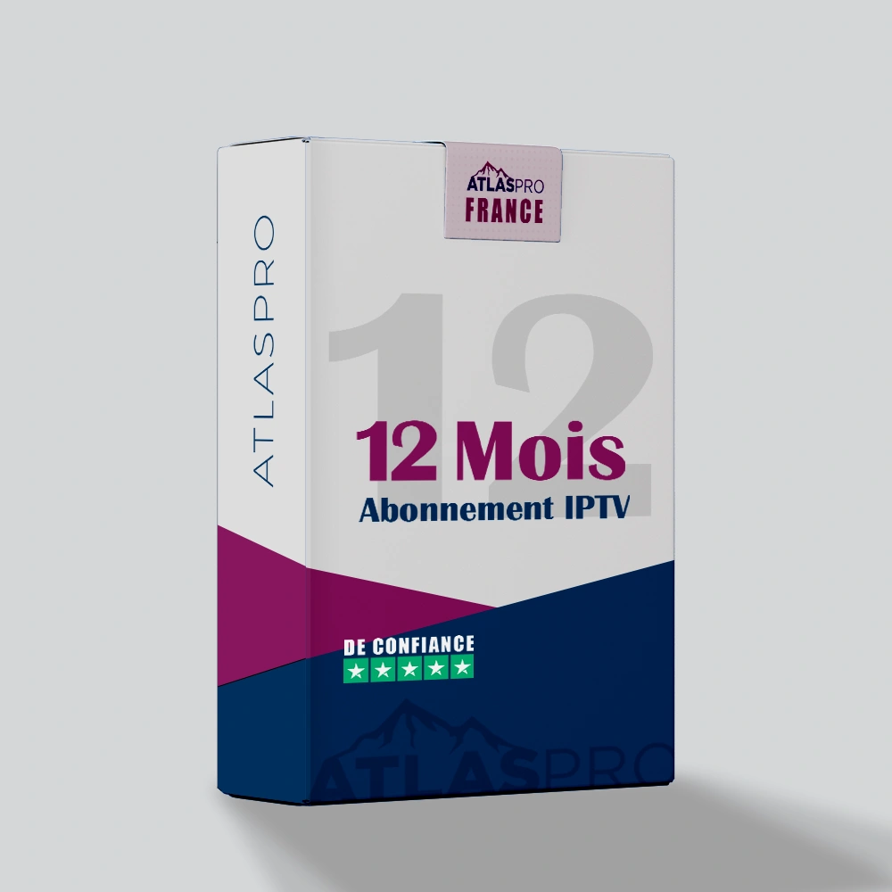 Boîte produit Atlaspro IPTV – Abonnement IPTV 12 Mois en France, service IPTV fiable et de confiance en HD/4K.