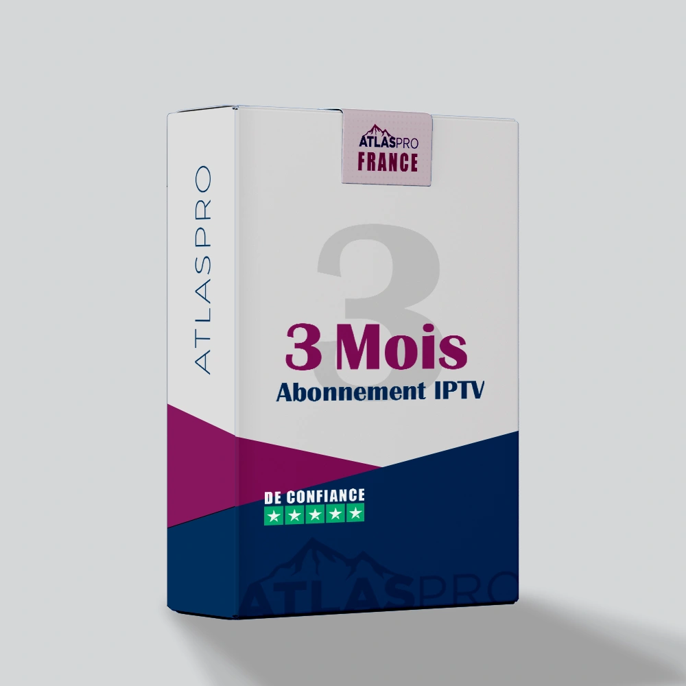 Boîte produit Atlaspro IPTV – Abonnement IPTV 3 Mois en France, service IPTV fiable et performant en HD/4K.